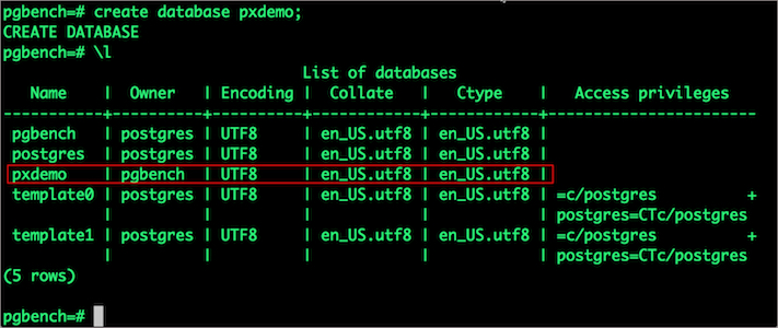 pgbench=# create database pxdemo;