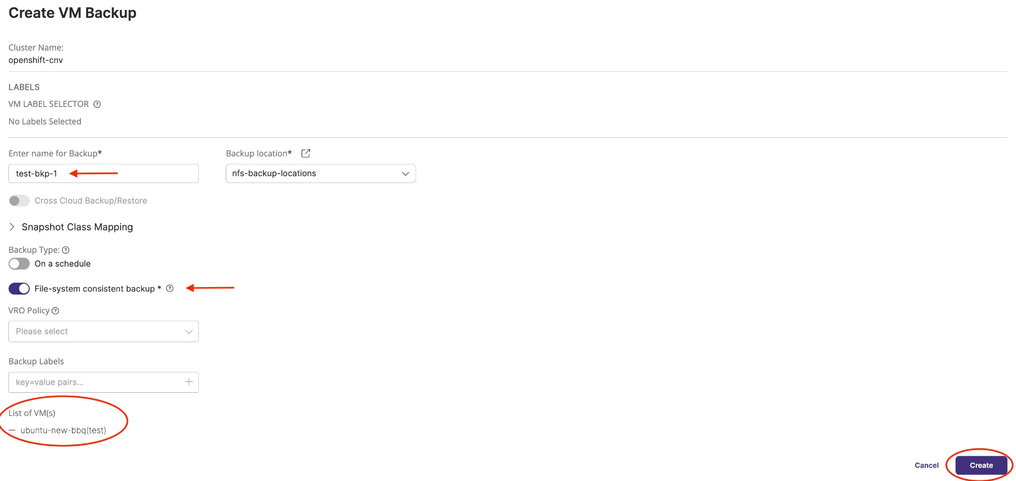 Create a VM backup