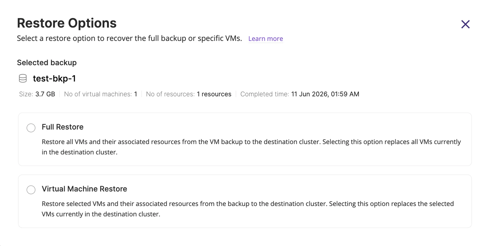 Restore options