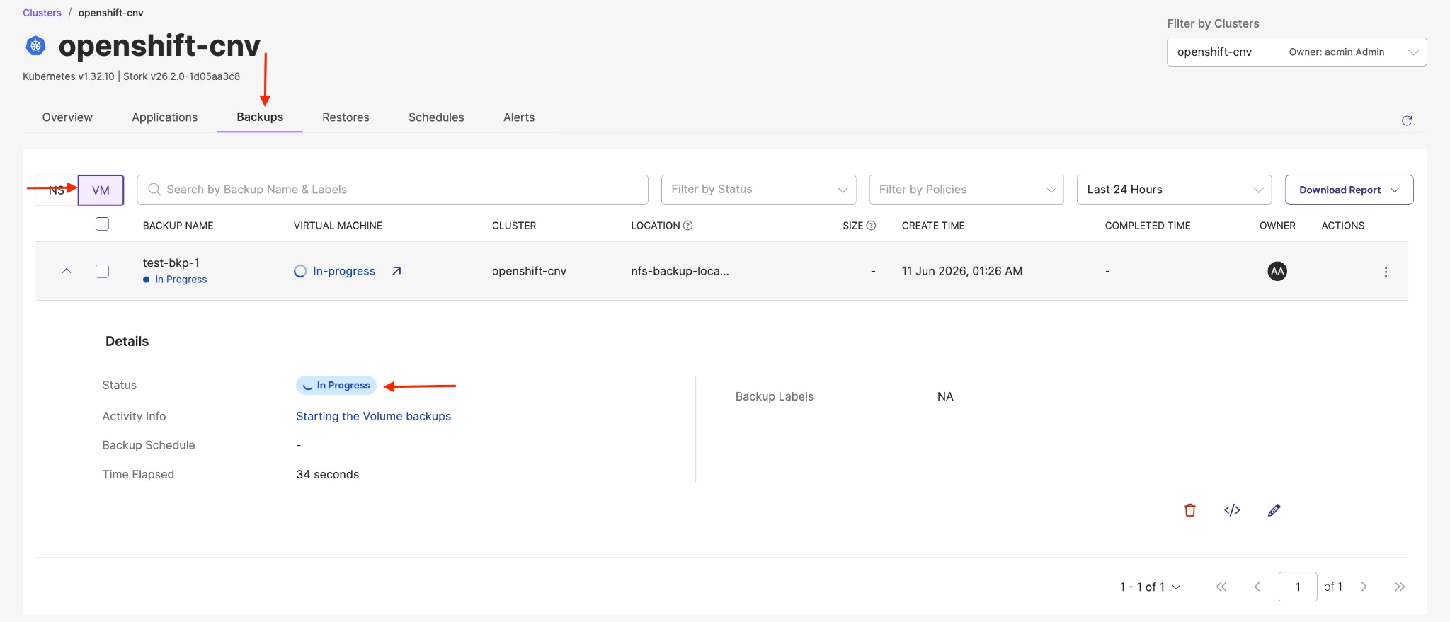 openshift cnv backup
