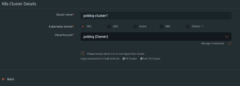 Screenshot Portworx Backup Cloud Credentials