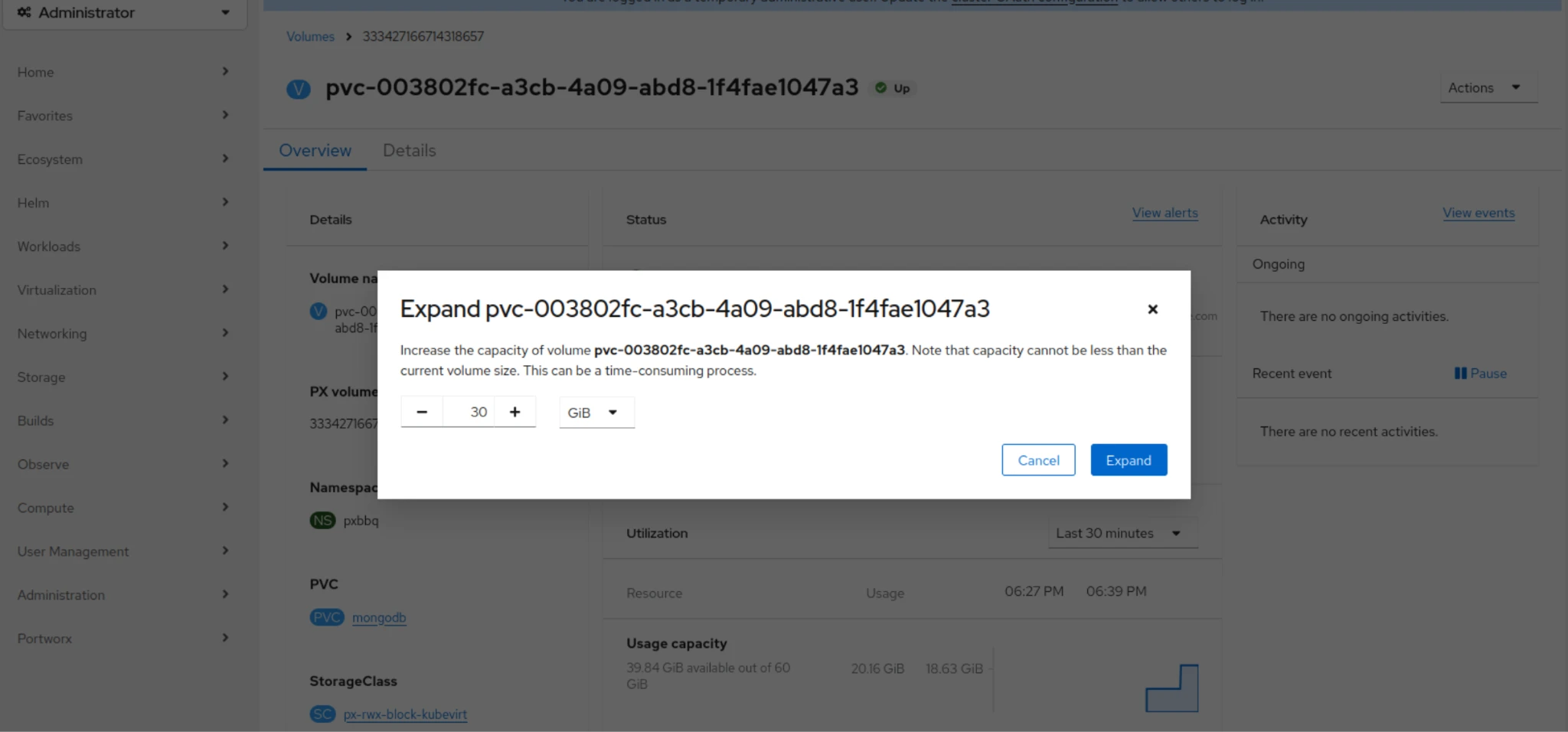 Expand or resize volumes