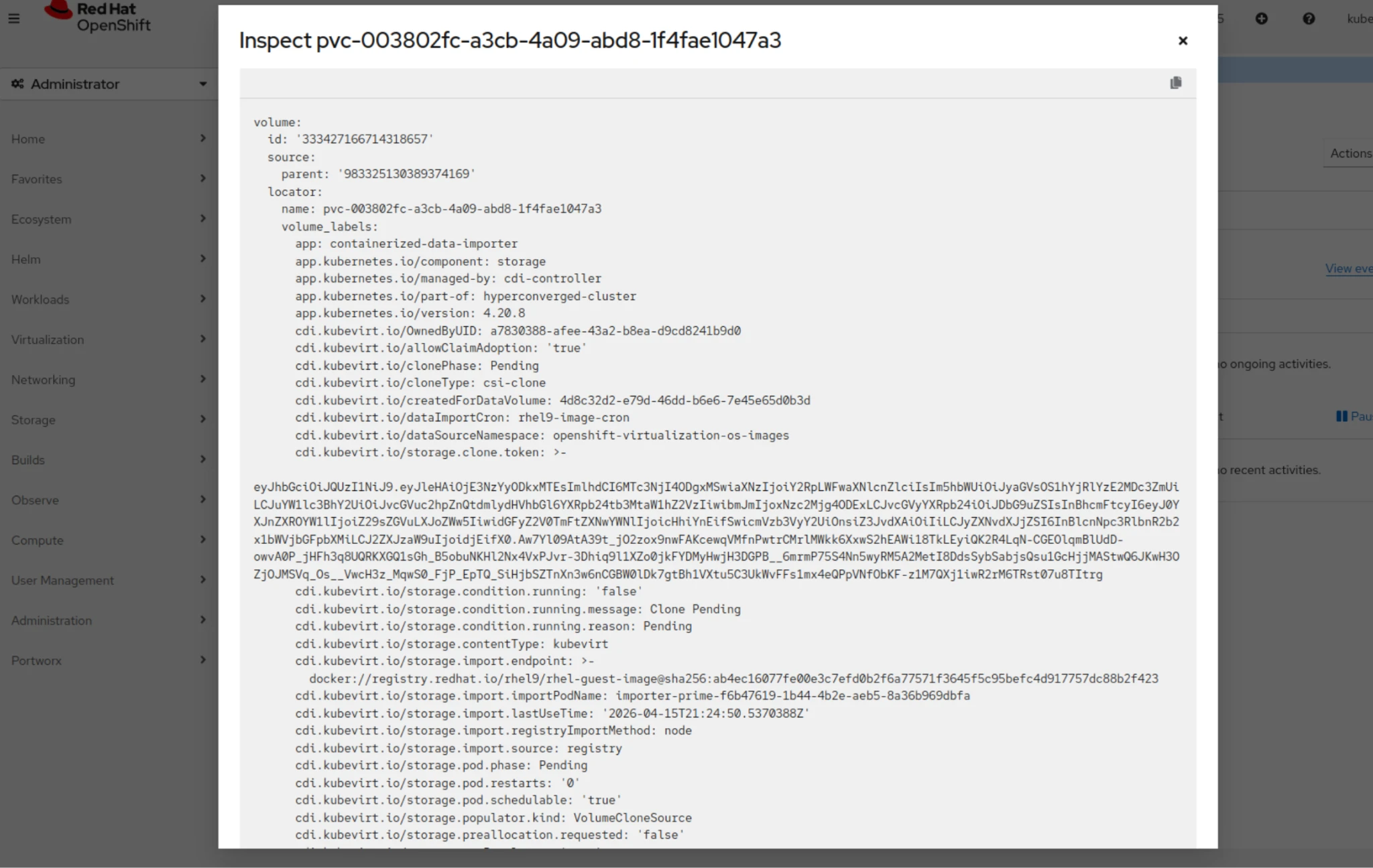 Inspect volume configuration