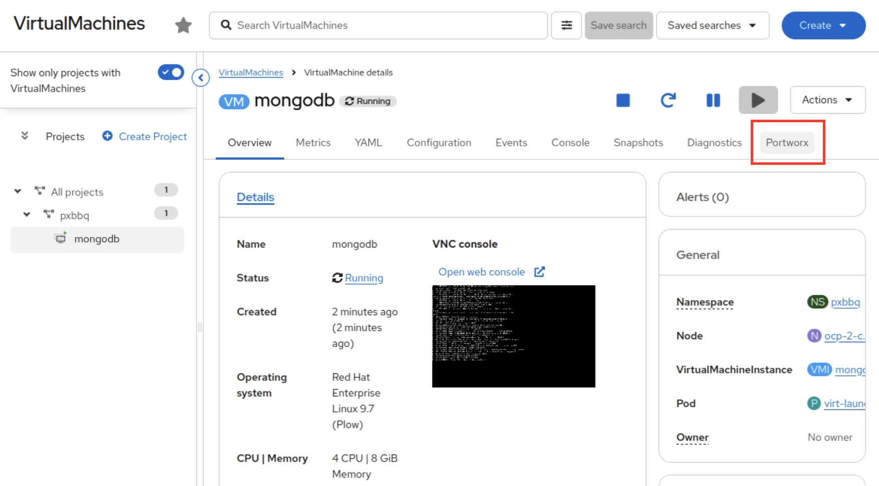 Portworx Tab on VirtualMachine Page